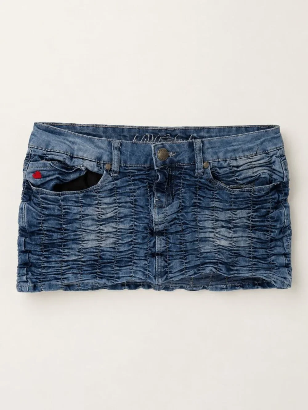 Love LA Ruched Denim Mini Skirt | Size 7 | Y2K Low Rise Micro Mini